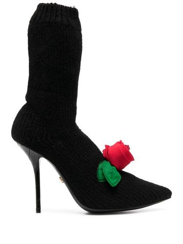 Bottines texturées à détail de rose - Dolce & Gabbana - Modalova