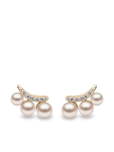 Puces d'oreilles Sleek en 18ct ornées de perles d'Akoya et de diamants - Yoko London - Modalova