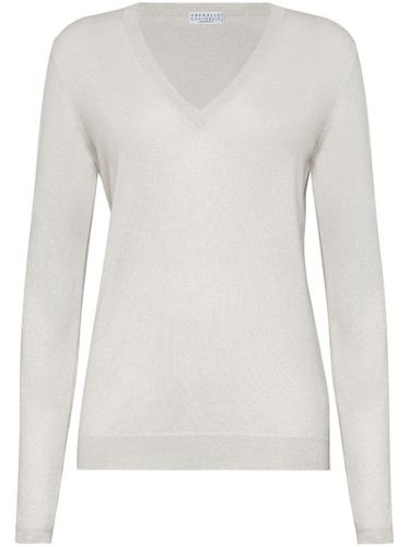 Pull en cachemire mélangé à col v - Brunello Cucinelli - Modalova