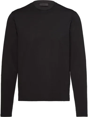 T-shirt manches longues à logo brodé - Prada - Modalova