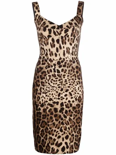 Robe mi-longue à imprimé léopard - Dolce & Gabbana - Modalova