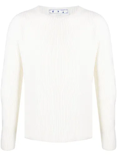 Pull en maille nervurée à col rond - Off-White - Modalova