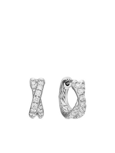 Créoles Crossover en or blanc 18ct pavées de diamants - David Yurman - Modalova