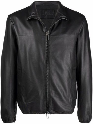 Veste zippée en cuir - Emporio Armani - Modalova