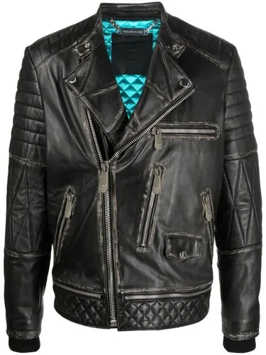 Veste de moto en cuir à plaque logo - Philipp Plein - Modalova