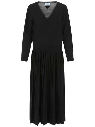 Prada robe plissée à col v - Noir - Prada - Modalova