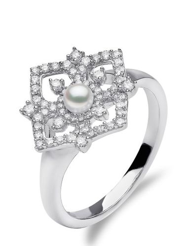Bague Petal en or blanc 18ct sertie de diamants et de perles - Yoko London - Modalova