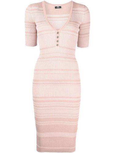Robe mi-longue nervurée à col v - Elisabetta Franchi - Modalova