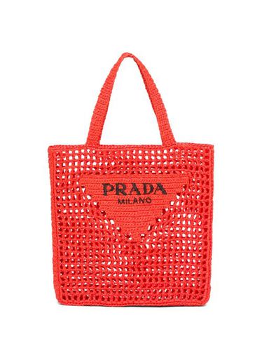 Sac cabas en raphia à plaque logo - Prada - Modalova