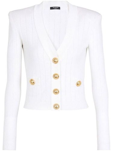 Cardigan en maille pointelle à col v - Balmain - Modalova