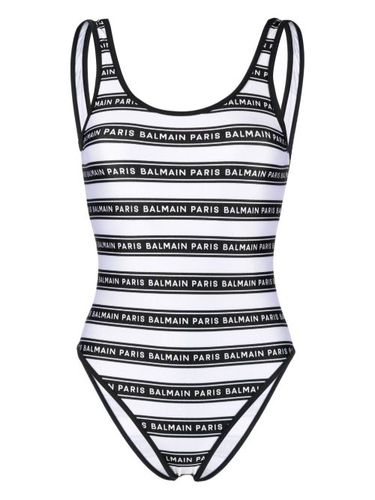 Maillot de bain rayé à logo imprimé - Balmain - Modalova