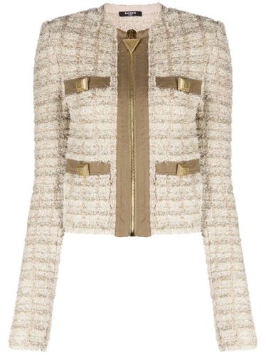 Veste en tweed à fermeture zippée - Balmain - Modalova