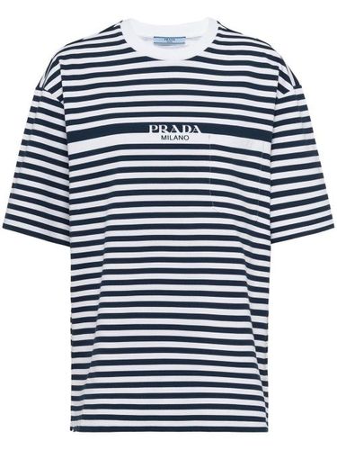 T-shirt rayé à logo imprimé - Prada - Modalova