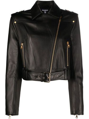 Veste de moto en cuir - Balmain - Modalova