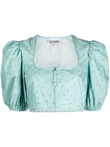 GANNI blouse crop à fleurs - Vert - GANNI - Modalova