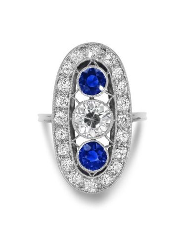 Bague en platine sertie de saphir et de diamants - Pragnell Vintage - Modalova