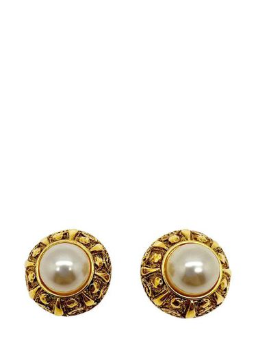 Vintage French Couture Etruscan galleried half pearl earrings 1980s - Jennifer Gibson Jewellery - Modalova