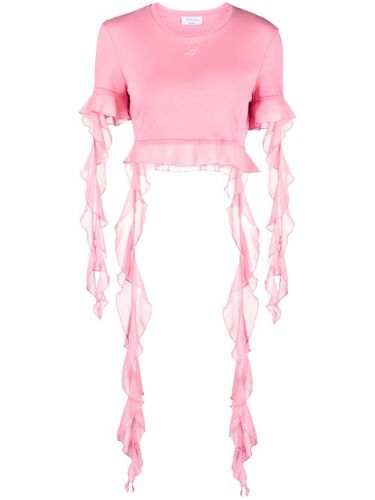 Blouse volantée à logo brodé - Blumarine - Modalova