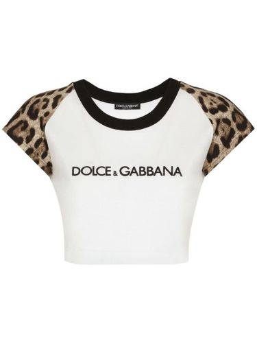 T-shirt crop en coton stretch à imprimé léopard - Dolce & Gabbana - Modalova