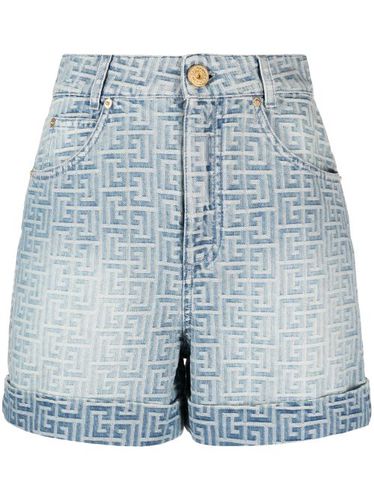 Short en jean à motif monogrammé - Balmain - Modalova