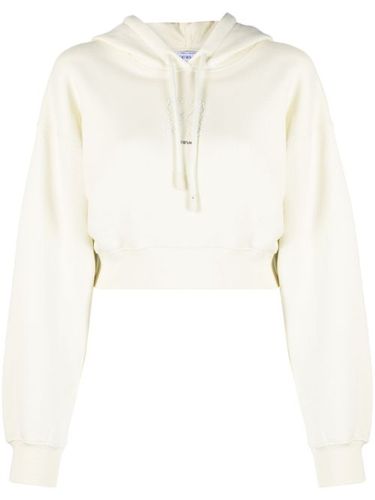 Hoodie crop à ornements de perles artificielles - Off-White - Modalova