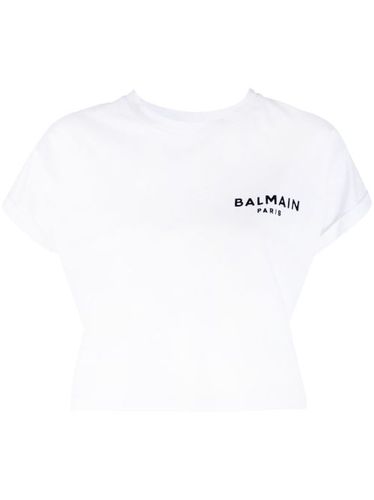 T-shirt crop à logo floqué - Balmain - Modalova