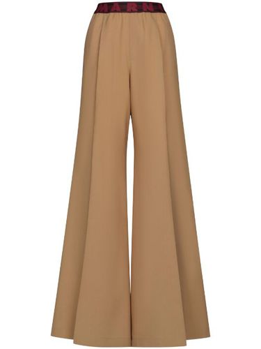 Pantalon évasé en laine à taille logo - Marni - Modalova