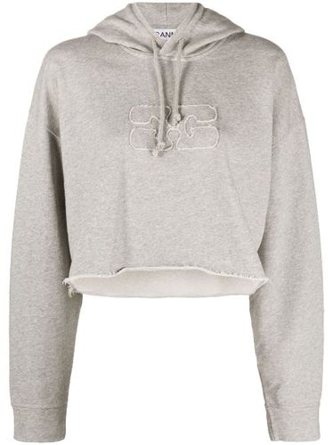 Hoodie crop à logo embossé - GANNI - Modalova