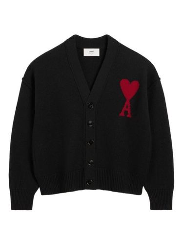 Cardigan à logo en intarsia - AMI Paris - Modalova