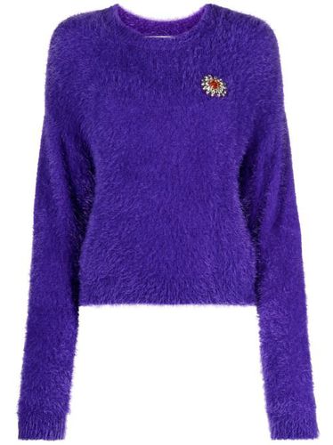 Pull en laine à fleurs appliquées - Moschino - Modalova