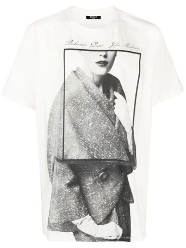 T-shirt en coton à imprimé graphique - Balmain - Modalova