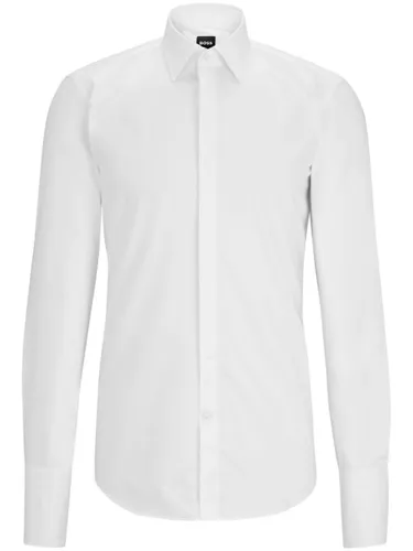 Chemise en coton à col italien - BOSS - Modalova