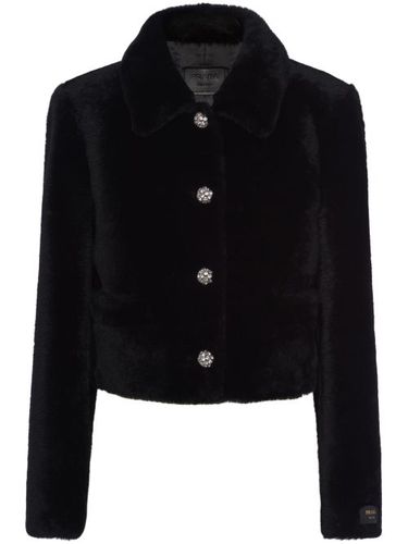 Veste en peau lainée à coupe crop - Prada - Modalova