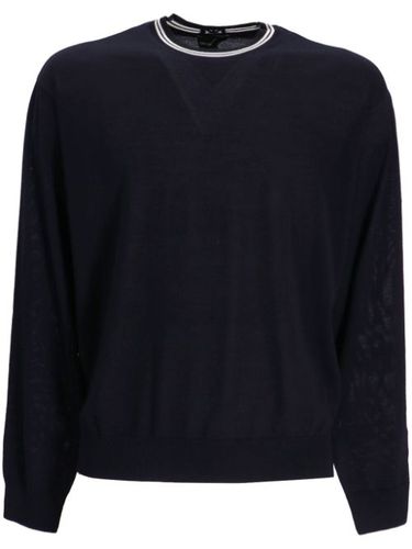 Pull en laine vierge à bords rayés - Emporio Armani - Modalova