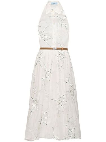 Robe mi-longue en soie à fleurs brodées - Prada - Modalova