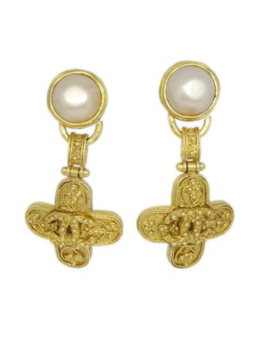 Boucles d'oreilles à perle artificielle CC (1994) - CHANEL Pre-Owned - Modalova