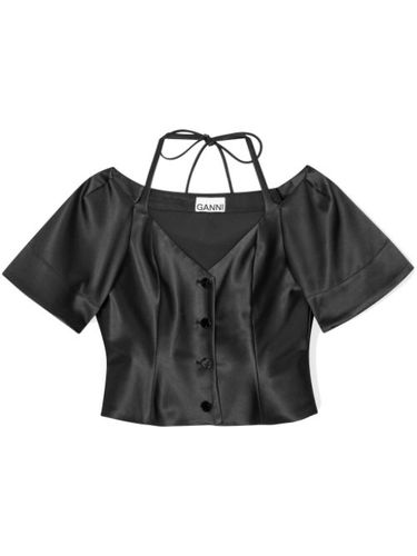 GANNI blouse crop en satin - Noir - GANNI - Modalova