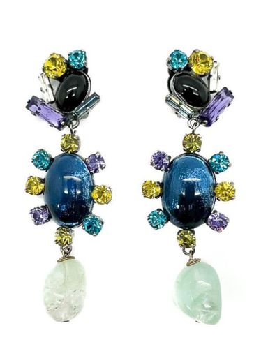 Vintage Philippe Ferrandis Foiled Glass & Stone Earrings 1980s - Jennifer Gibson Jewellery - Modalova