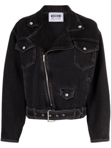 Veste de moto en jean à taille ceinturée - MOSCHINO JEANS - Modalova