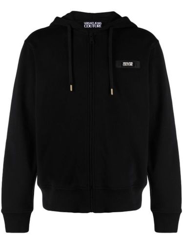 Hoodie zippé en coton à patch logo - Versace Jeans Couture - Modalova