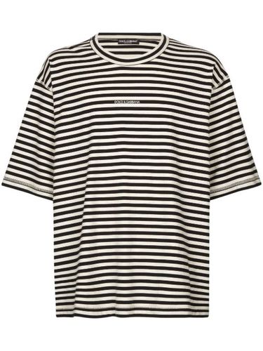 T-shirt rayé à logo brodé - Dolce & Gabbana - Modalova