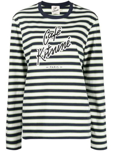 T-shirt rayé en coton à logo imprimé - CAFÉ KITSUNÉ - Modalova