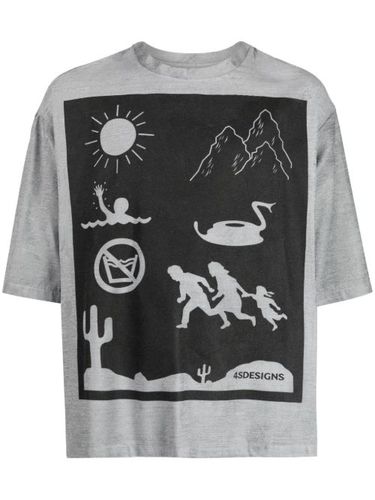 T-shirt chiné à imprimé graphique - 4SDESIGNS - Modalova