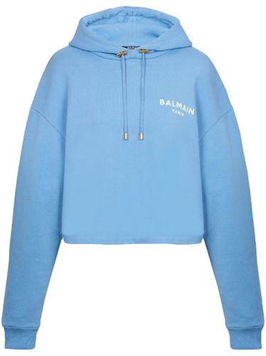 Hoodie crop à logo floqué - Balmain - Modalova