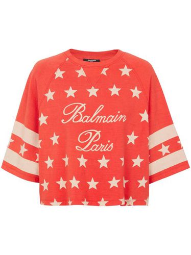 T-shirt crop en coton à logo imprimé - Balmain - Modalova