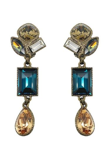 Vintage Philippe Ferrandis Citrine & Sapphire Glass Earrings 1990s - Jennifer Gibson Jewellery - Modalova