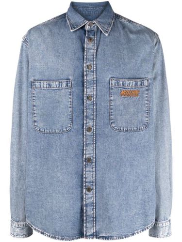 Chemise en jean délavé à logo brodé - Moschino - Modalova