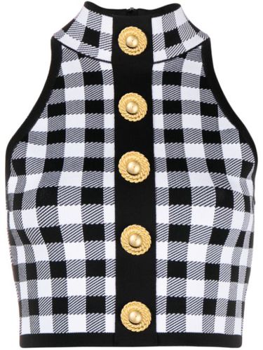 Haut crop 5-Button à carreaux - Balmain - Modalova