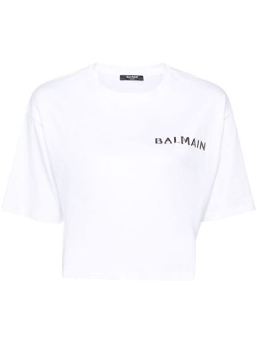 T-shirt crop à logo appliqué - Balmain - Modalova