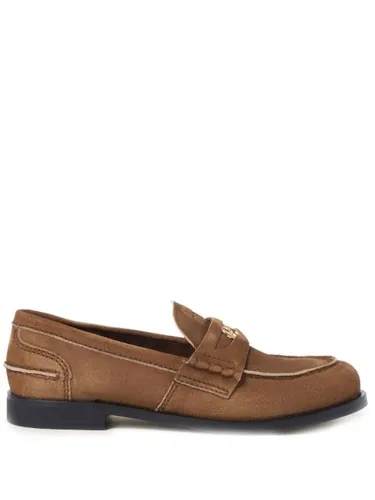 Mocassins en daim à plaque logo - Miu Miu - Modalova